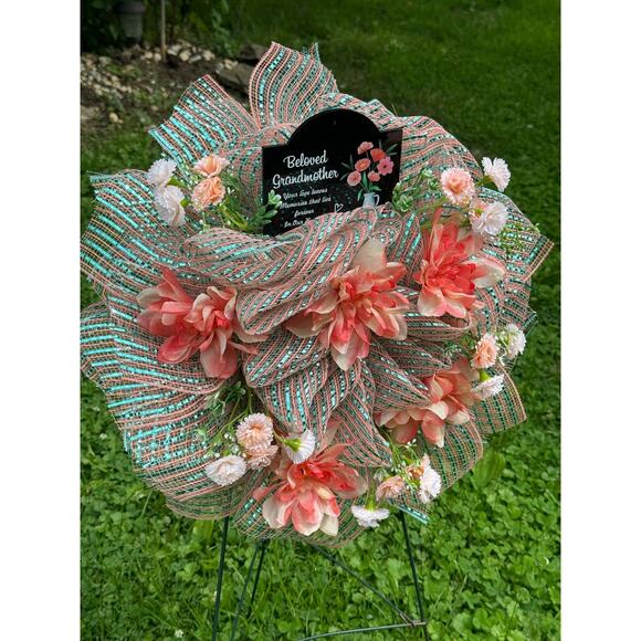 Sunflower Grandma Grandmother Mesh Wreath Cemetery Decoration, Grave Marker xxx - Picture 4 of 6